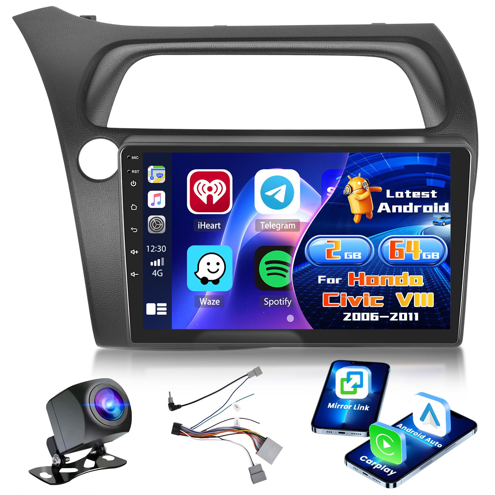 Inefala 2G+64G 9'' Android 15 Radio pour Honda Civic VIII 2006-2011
