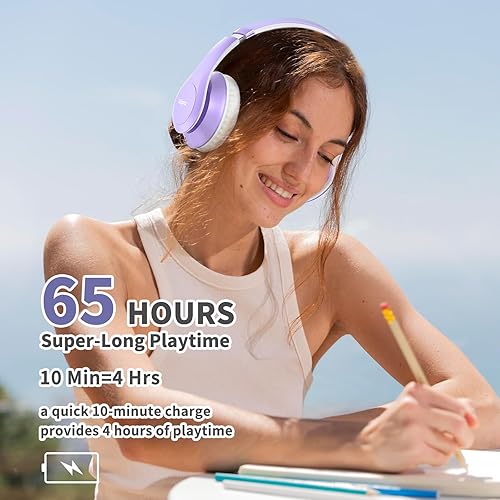 Miniatura 5 de Uliptz Auriculares Bluetooth inalámbricos, tiempo de reproducción de 65 horas, modos de sonido 6EQ, auriculares estéreo de alta fidelidad sobre la