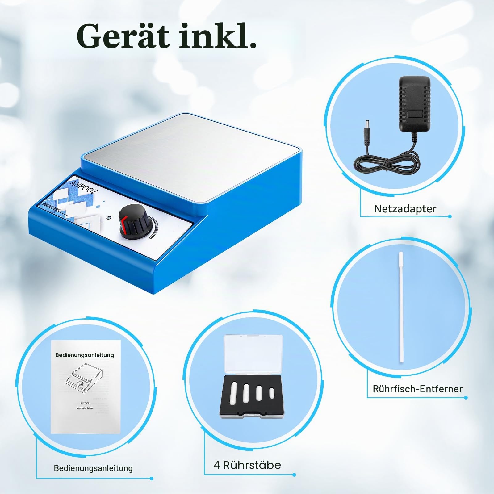 Magnetrührer mit 4 Rührstäben, Rührplatte, 3000 U/min, magnetischer Mischer, 3000 ml, Laborrührer (kein Heizen)