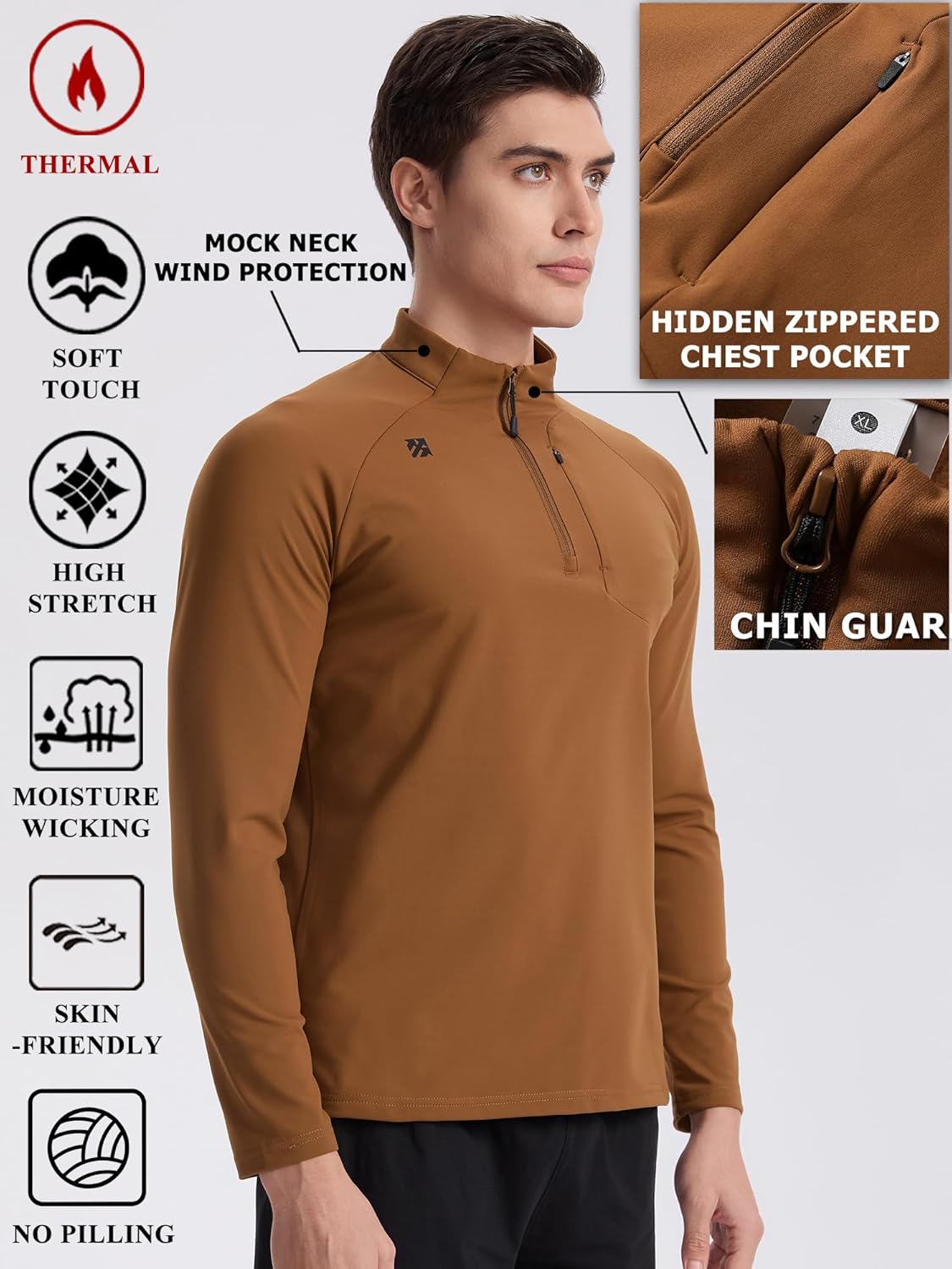 Mens Quarter Zip Pullover Lightweight Moisture Wicking Quick Dry Hiking Workout Running Golf Shirts for Men