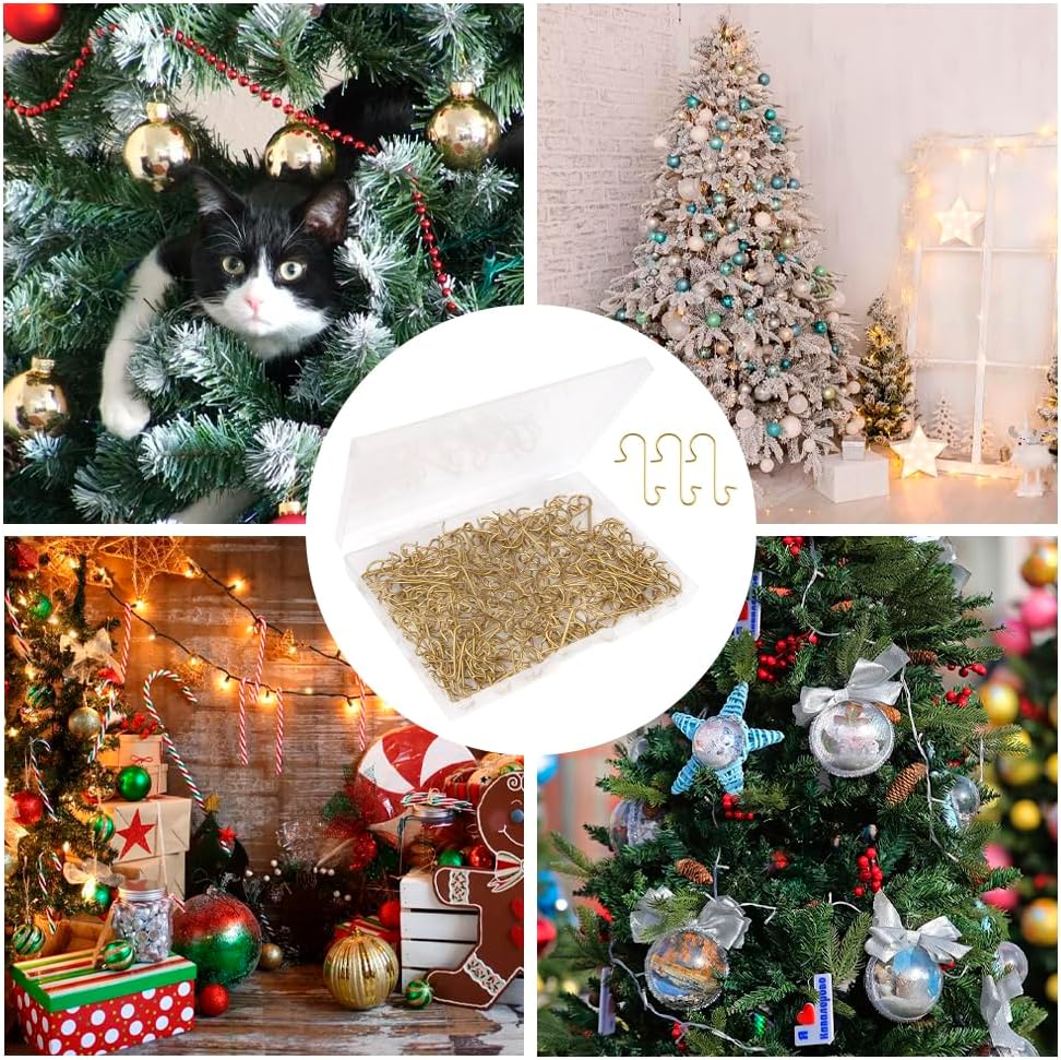 Ornament Hooks, 200Pcs Gold Christmas Ornament Hooks for Christmas Trees 1.2" Mini Christmas Tree Hooks with Storage Box Metal Ornament Hangers Xmas Hanging Hooks for Christmas Tree Decor Party Balls - Image 6