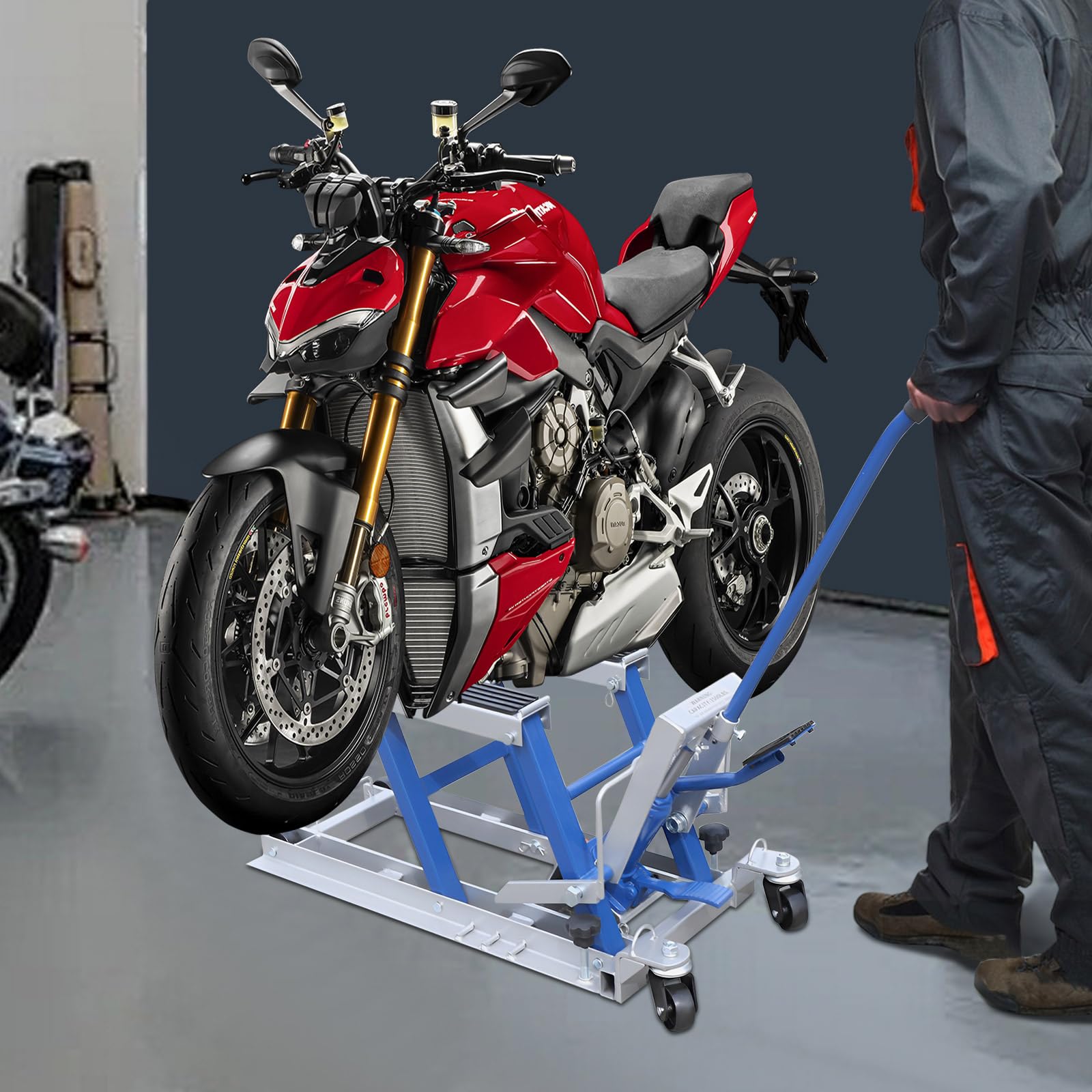 Sollevatore per Moto 680 kg 12-38,7 cm Altezza Regolabile Blu Argento
