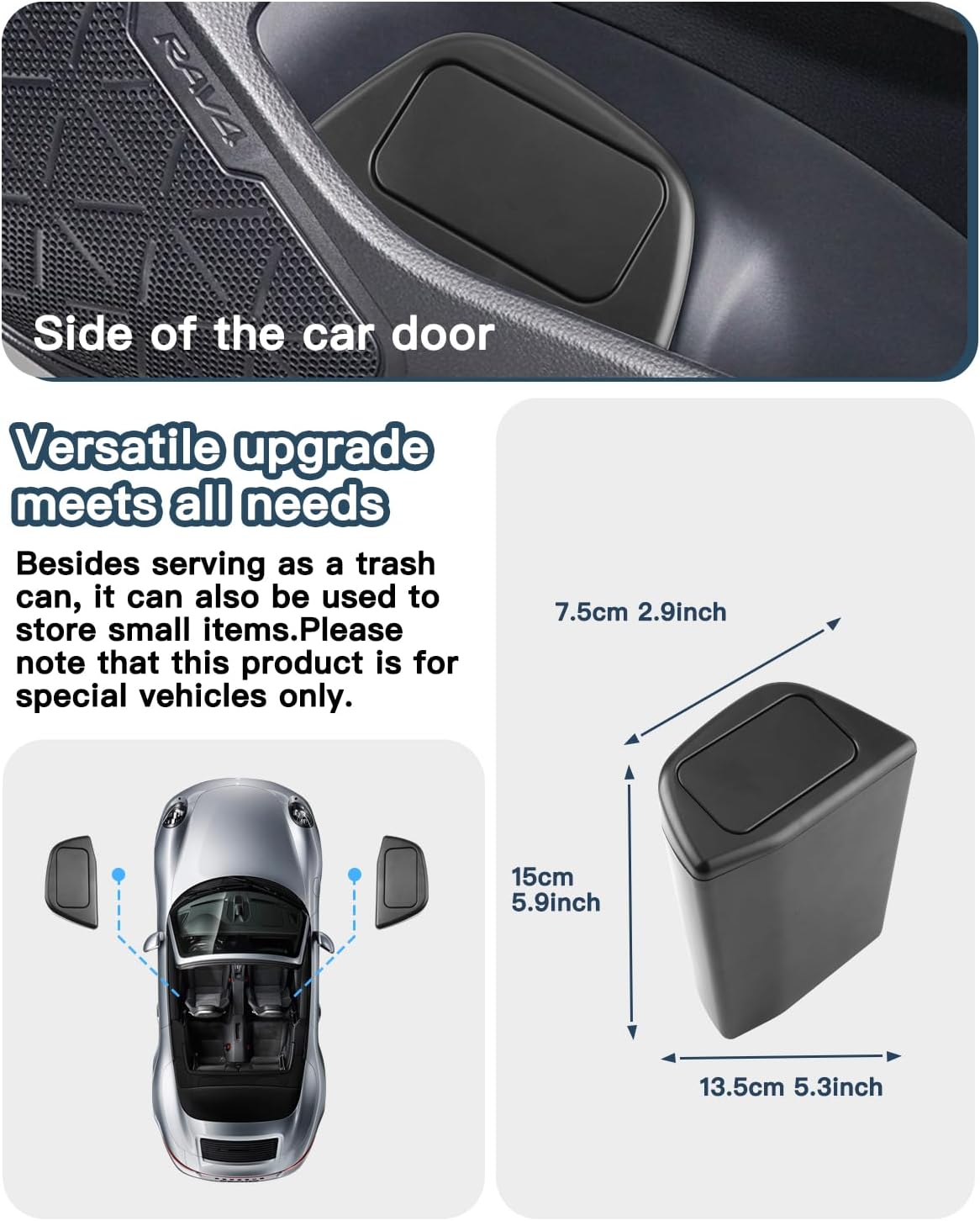RAV4 Trash Can Toyota RAV4 Portable Mini Car Trash Bin with Lid for Storage and Organize Toyota RAV4 Accessories Plastic Garbage Can Compatible with 2019 2020 2021 2022 2023 2024 2025 Toyota RAV4