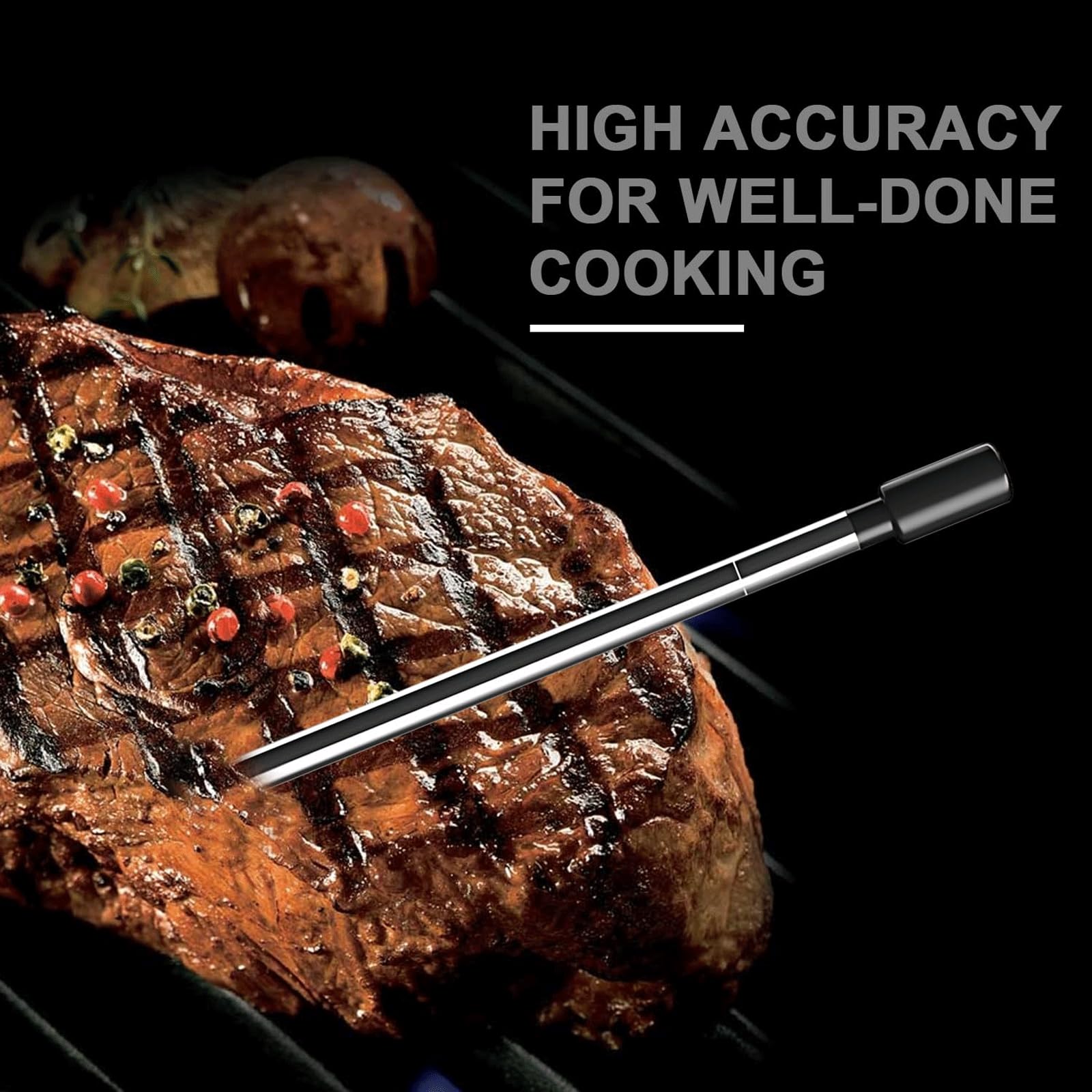 KRILLIQ Termómetro para Carne controlado por aplicación Bluetooth, termómetro para Barbacoa, termómetro LCD de Lectura instantánea Recargable para Parrilla y Cocina