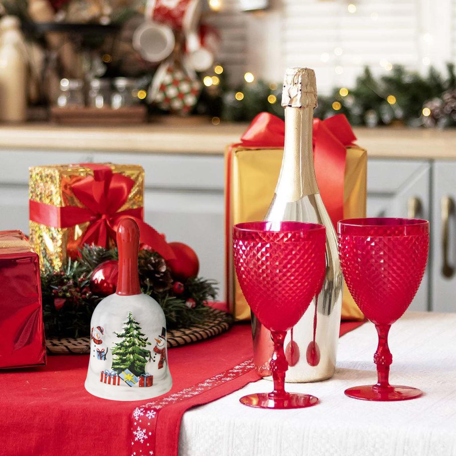 Hand Glocke, 13.5cm Keramikmaterial Weihnachten Tischglocke Porzellanglocke, Tischglocke mit Weihnachten Inspirierte Muster für Abendessen am Empfang, Hotelservice, Meditationsgebet