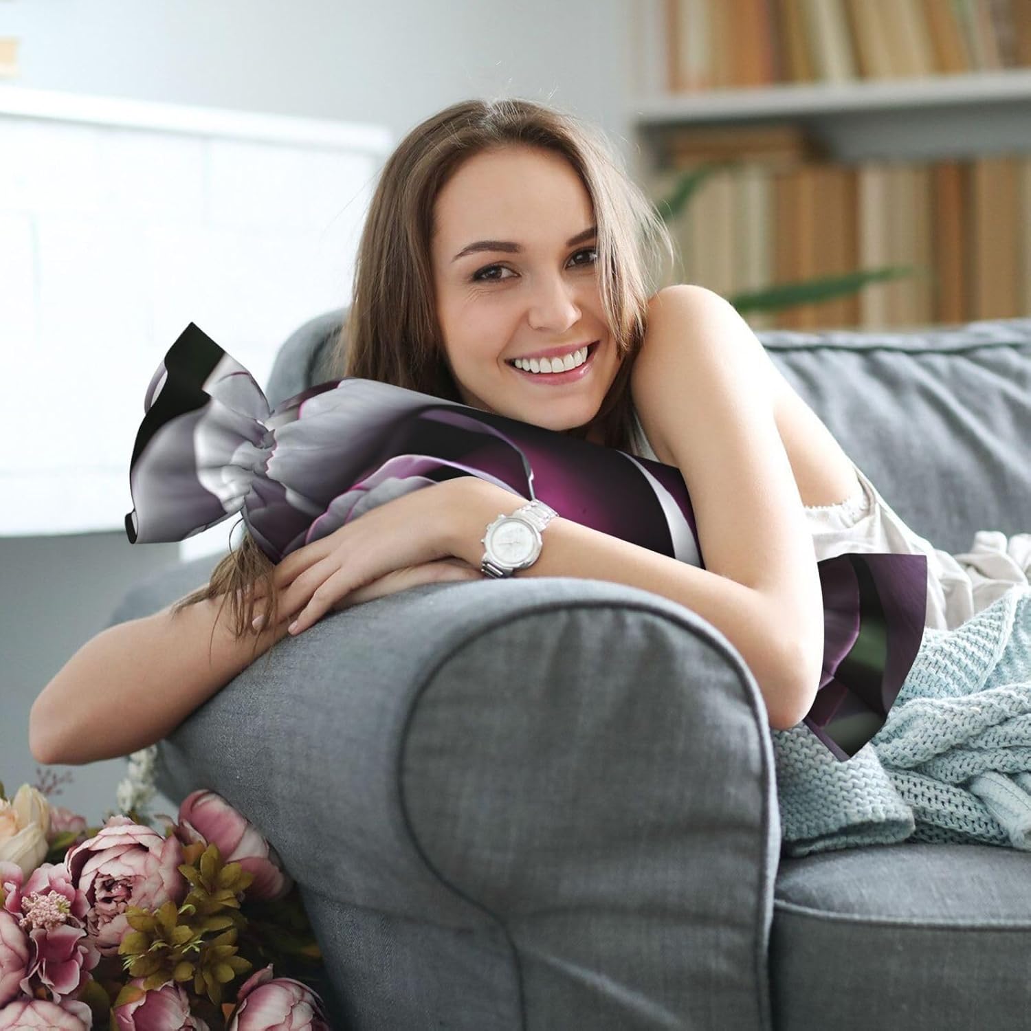 Gothic Rose Flower Print Candy Cylindrical Comfortable Pillow Throw Pillows Home Decor Easy Maintenance