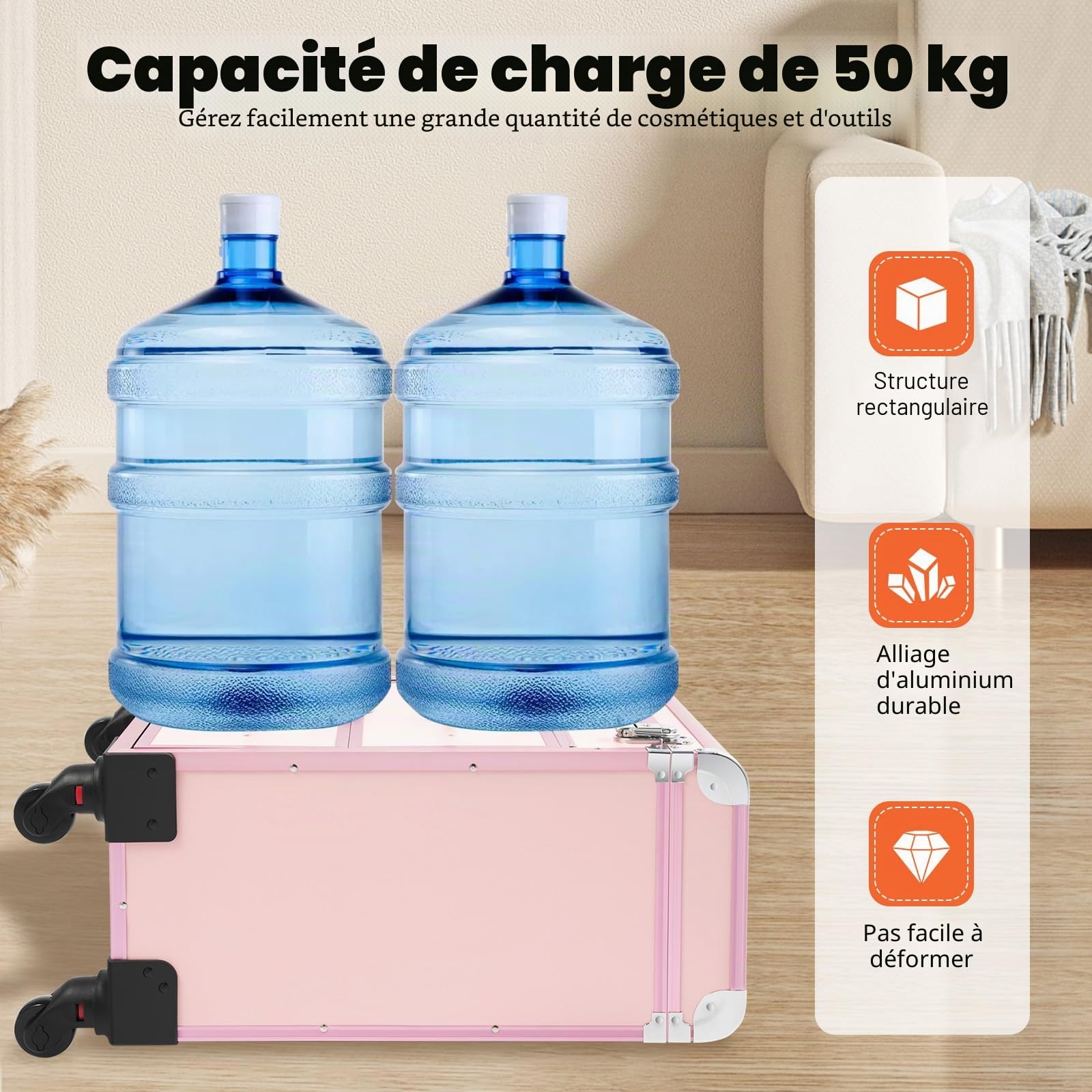 Valise cosmétique à roulettes avec tiroir, Valise professionnelle à roulettes pour maquillage et ongles, Grande valise à maquillage verrouillable pour femmes avec roues pour voyage