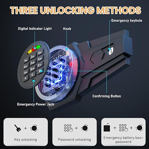 Miniatura 3 de Karbeen Caja de seguridad ignífuga de 0.8 cub, pequeña caja fuerte con teclado digital, función de silencio y sistema de bloqueo antirrobo, caja