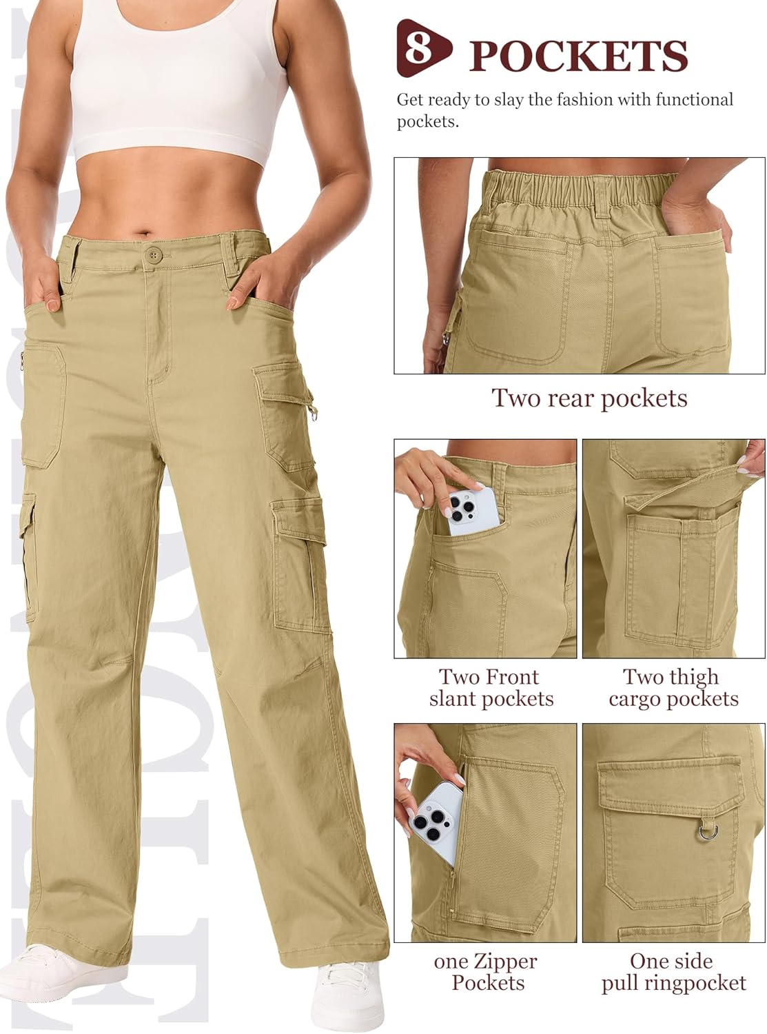 Women's Cargo Pants High Waisted Wide Leg Work Casual Pants Comfy Cotton Baggy Y2k Streetwear with Pockets - Image 4