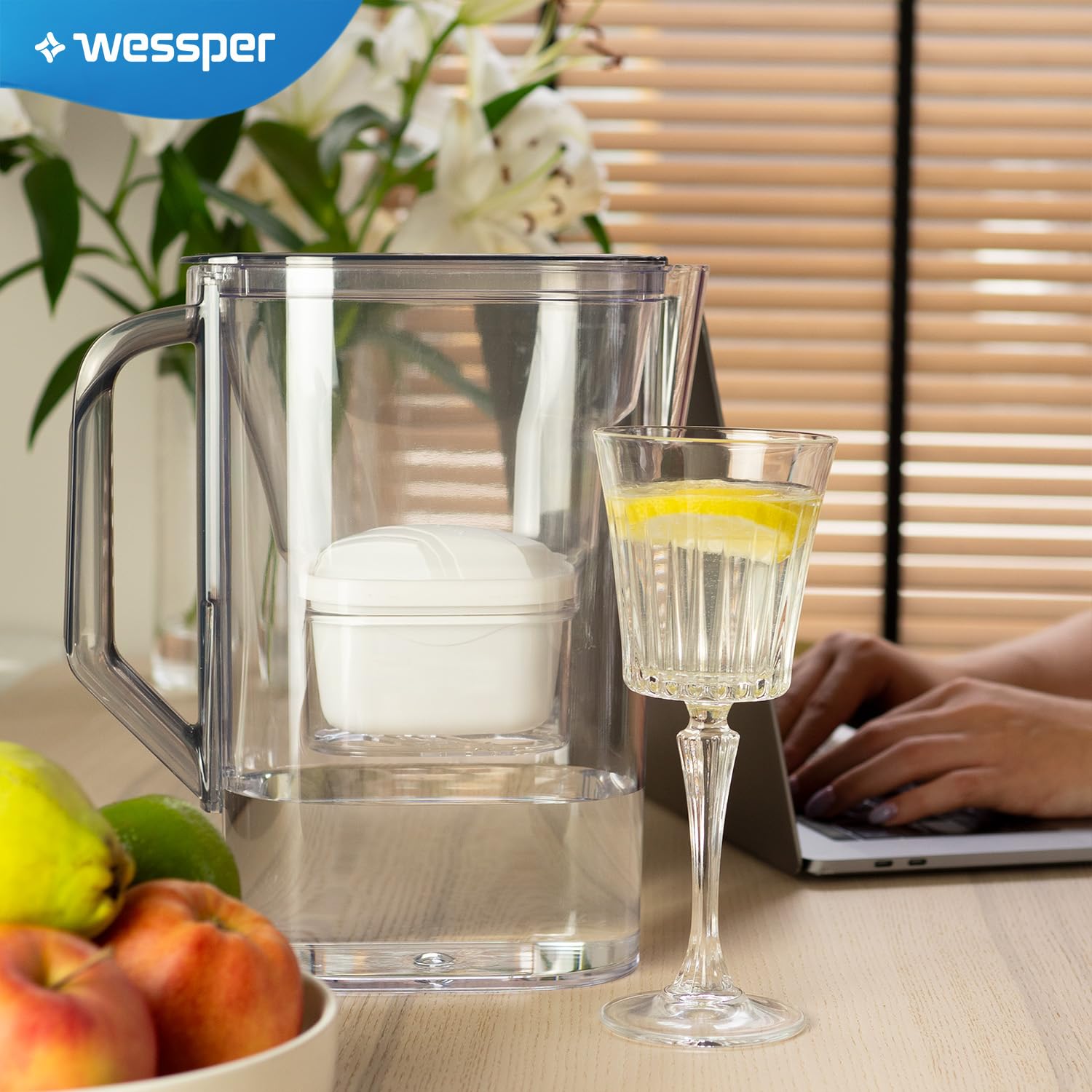 Wessper Dzbanek Filtrujący 2.7L | Zamiennik dla filtra Dafi Unimax Aquaphor A5 BRITA Maxtra+ PHILIPS AWP212/10 | Filtr do Wody Redukujący Kamień i Chlor | Dzbanek Filtrujący + 1x Wkład – Czarny
