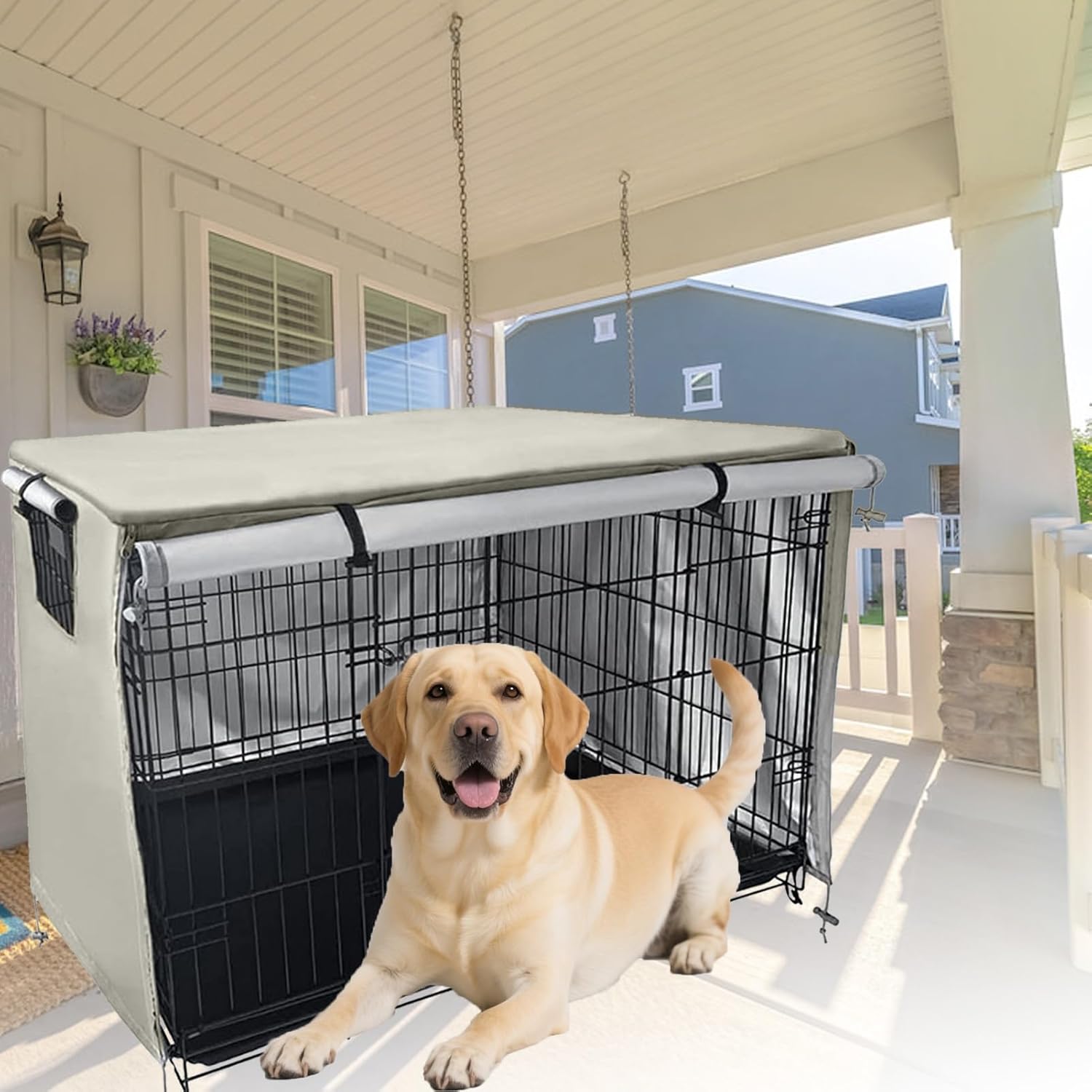 Durable Dog Crate Cover, 210D Oxford Silver Coated Pet Kennel Cover, Dust-Proof, Waterproof, Sunshade, Fit for 24/30/36/42/48 Inch Wire Cage Indoor Outdoor