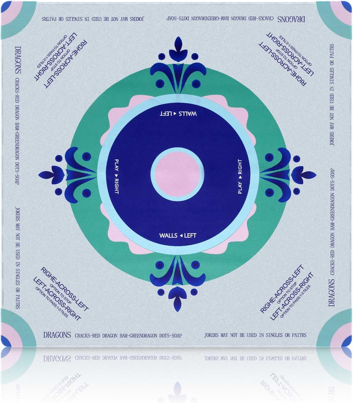 Mahjong Mat for Table with Learning Rules - 33"x33" Noise Reduction | Non-Slip Neoprene American Mah Jongg Game Cloth - Domino Pocker Card Board Game Cover - Mahjong Accessories Gifts with Travel Bag