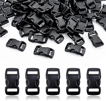 100 Pack Black Plastic Curved Buckle, 3/8 Inch Side Release Quick Buckles Backpack Buckle for Luggage Straps Webbing Belt Tactical Bag Gear Waistcoat Pet Collar