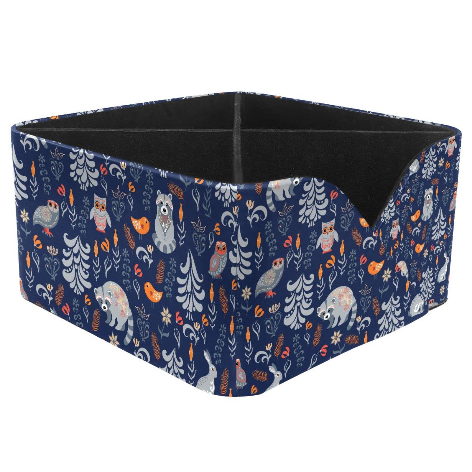 KengjuTesu Autumn Forest Leaves Flowers Animals Raccoons Owls Pattern Desktop Organizer Pen Holder, Rectangular Pencil Cup for Office, Study and Makeup Stations