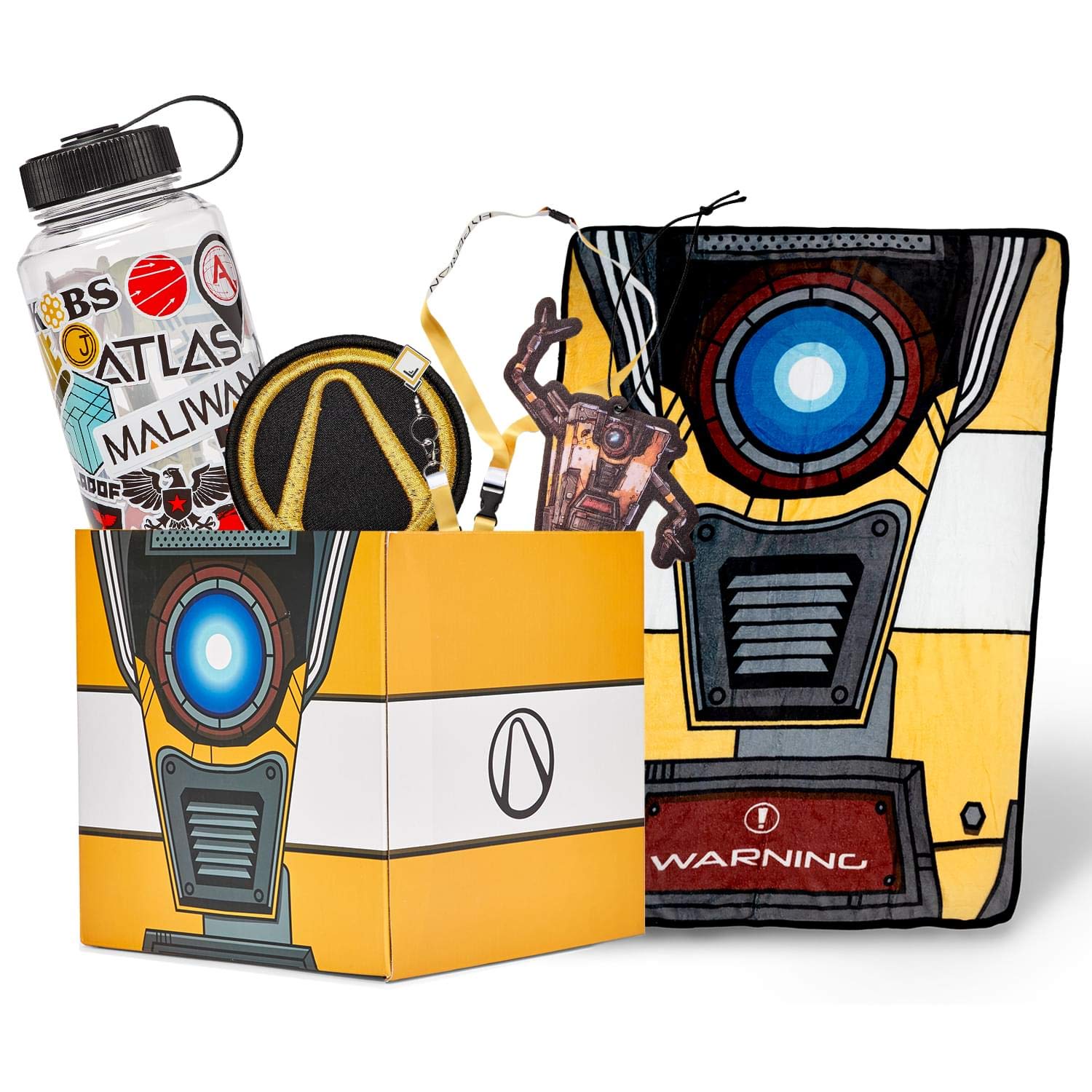 JUST FUNKY Official Borderlands LookSee Collector Mystery Gift Box - Includes Claptrap Blanket, Lanyard, Water Bottle, and More - Exclusive Fan Toy Collectible Set | Licensed Merchandise