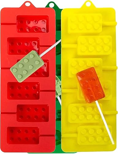 Webake Moldes de silicona para piruletas, juego de 3 moldes de caramelo duro de chocolate con ladrillo (incluye 100 palitos de papel)