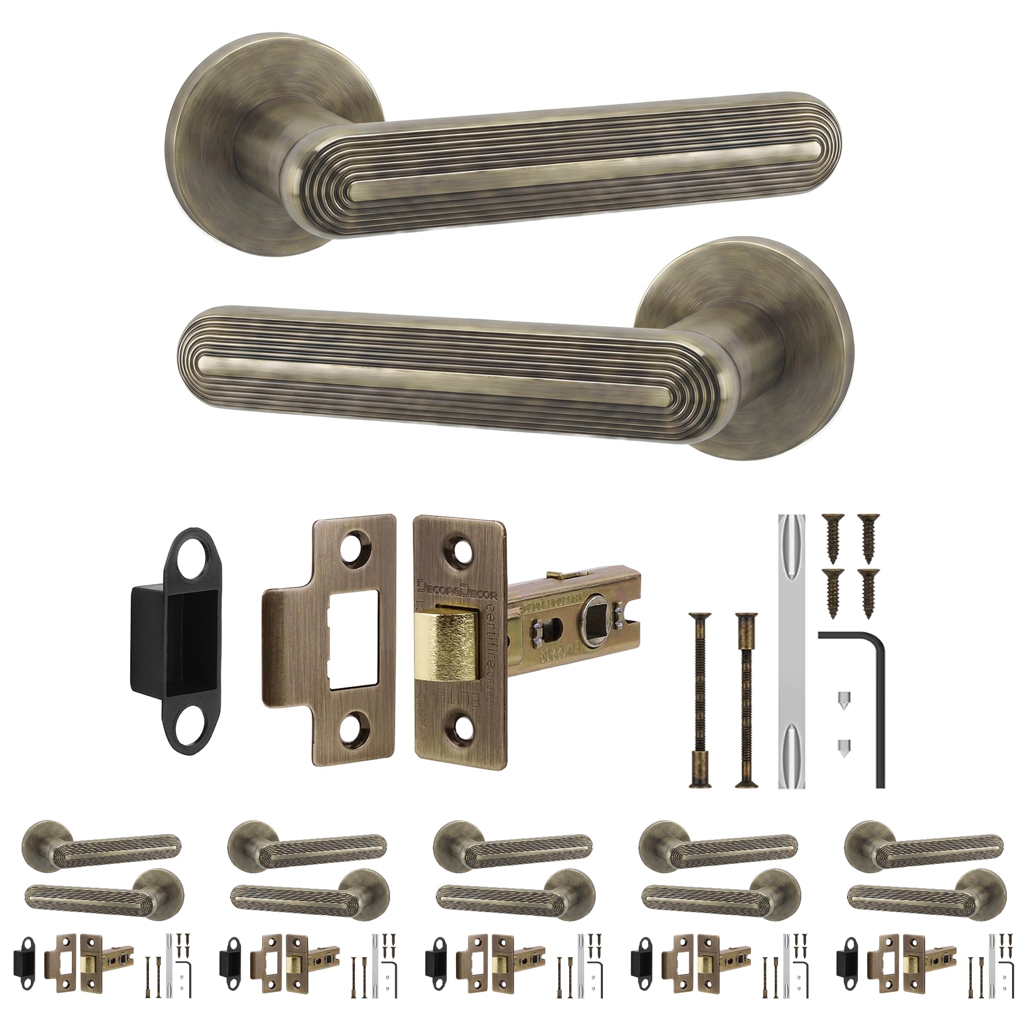 Decoranddecor Antique Brass Internal Door Handles, Latch Kit 64mm 6 Pack โ image 1