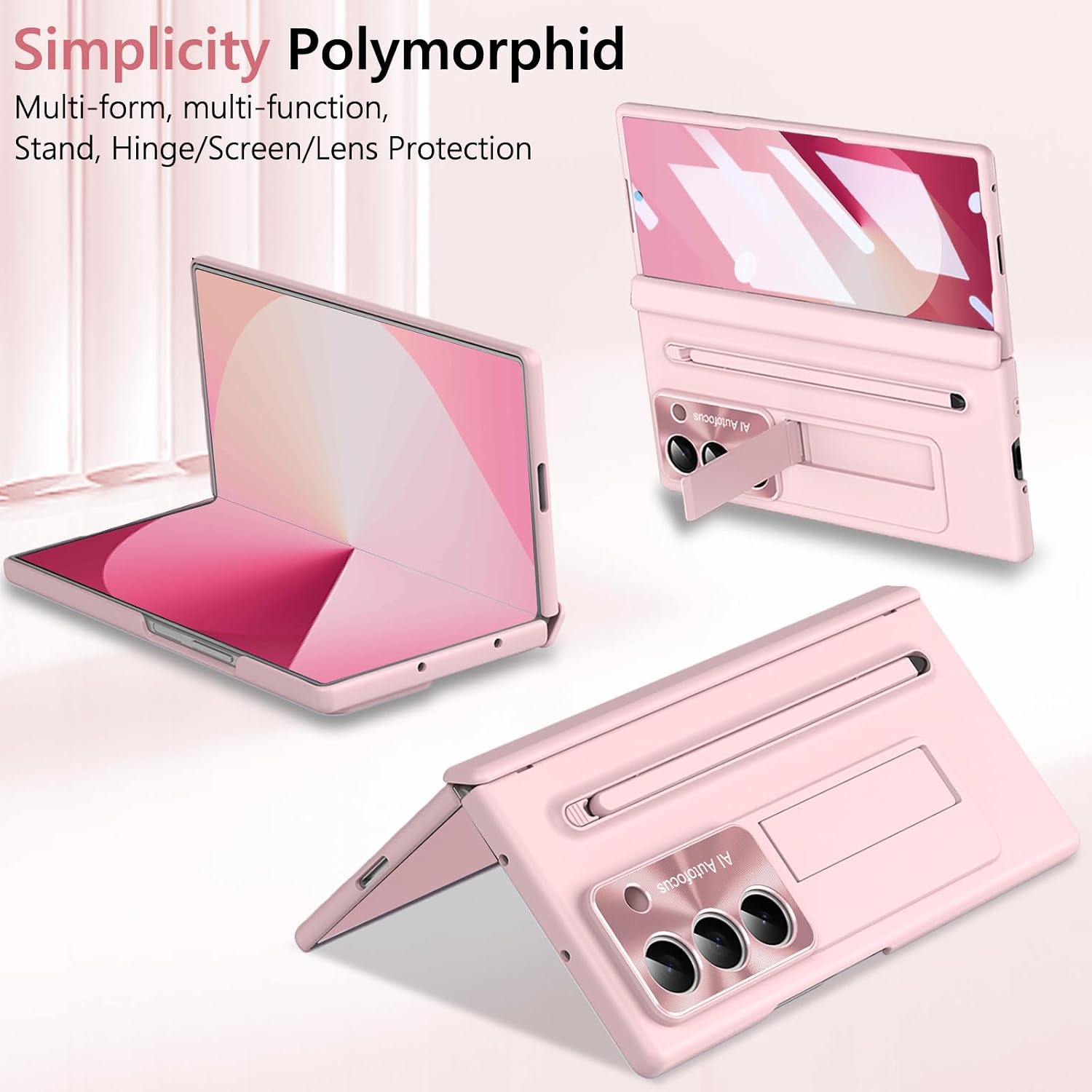 for Samsung Galaxy Z Fold 6 Case with S Pen Holder & Slim Stylus, Z Fold6 Full Body Phone Case with Kickstand Screen Protector Camera Protector Anti-Scratch Protective Cover for Z Fold 6 Pink