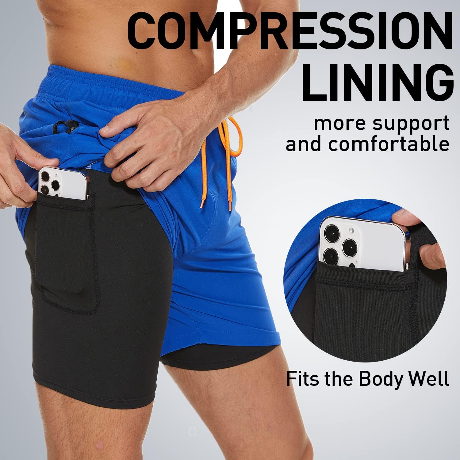 Arcweg Mens Swim Trunks with Compression Liner 2 in 1 Beach Swimming Trunks Quick Dry Swim Shorts with Zipper Pockets