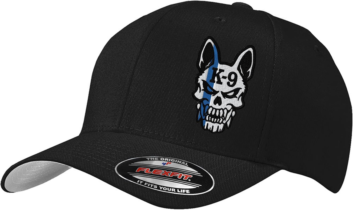 Police K-9 Unit Dog Skull Thin Blue Line 6277/6477 Custom Embroidered Baseball Flex Fitted Baseball Hat