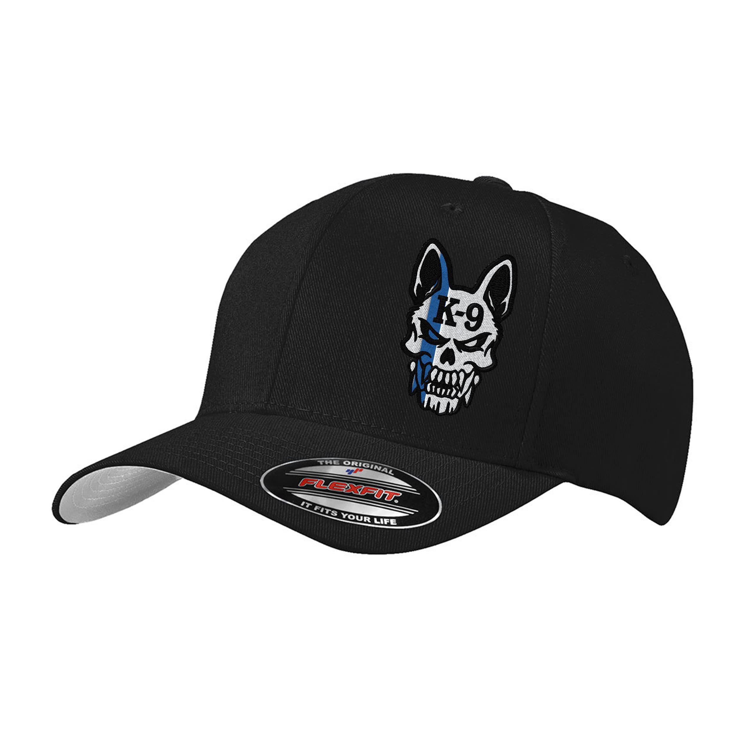 Police K-9 Unit Dog Skull Thin Blue Line 6277/6477 Custom Embroidered Baseball Flex Fitted Baseball Hat