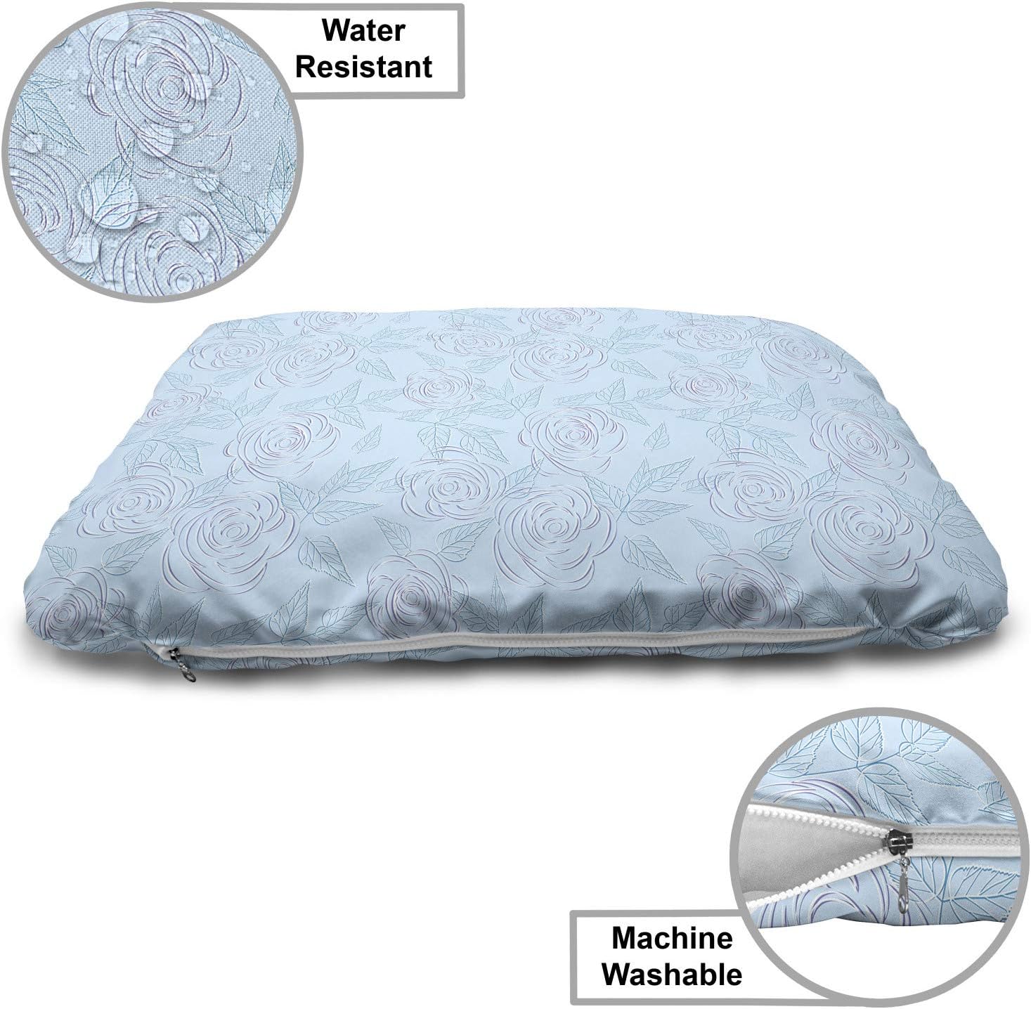 review Lunarable Floral Pet Bed, Continuous Rose Flowers Leaves Peduncle Motif in Pastel Spring Tones, Chew Resistant Pad for Dogs and Cats Cushion with Removable Cover, 24