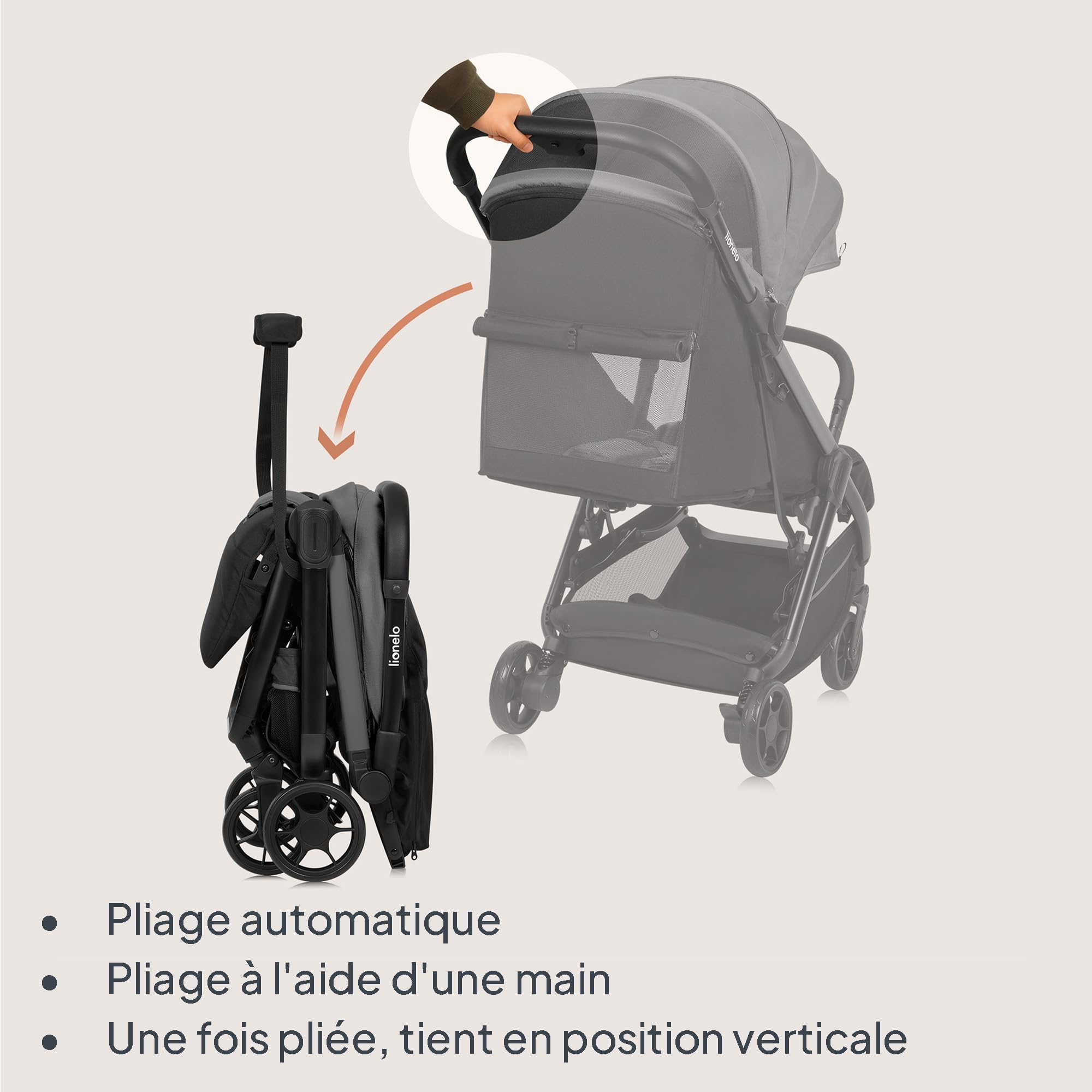 LIONELO Julie Air Poussette Canne jusqu'à 22 kg de 6 m à 4 ans Pour Avion Roues pivotantes à 360 ° Suspension Pliage avec Une Main Réglage du Dossier Canopy UPF50+, Légère (Grey)