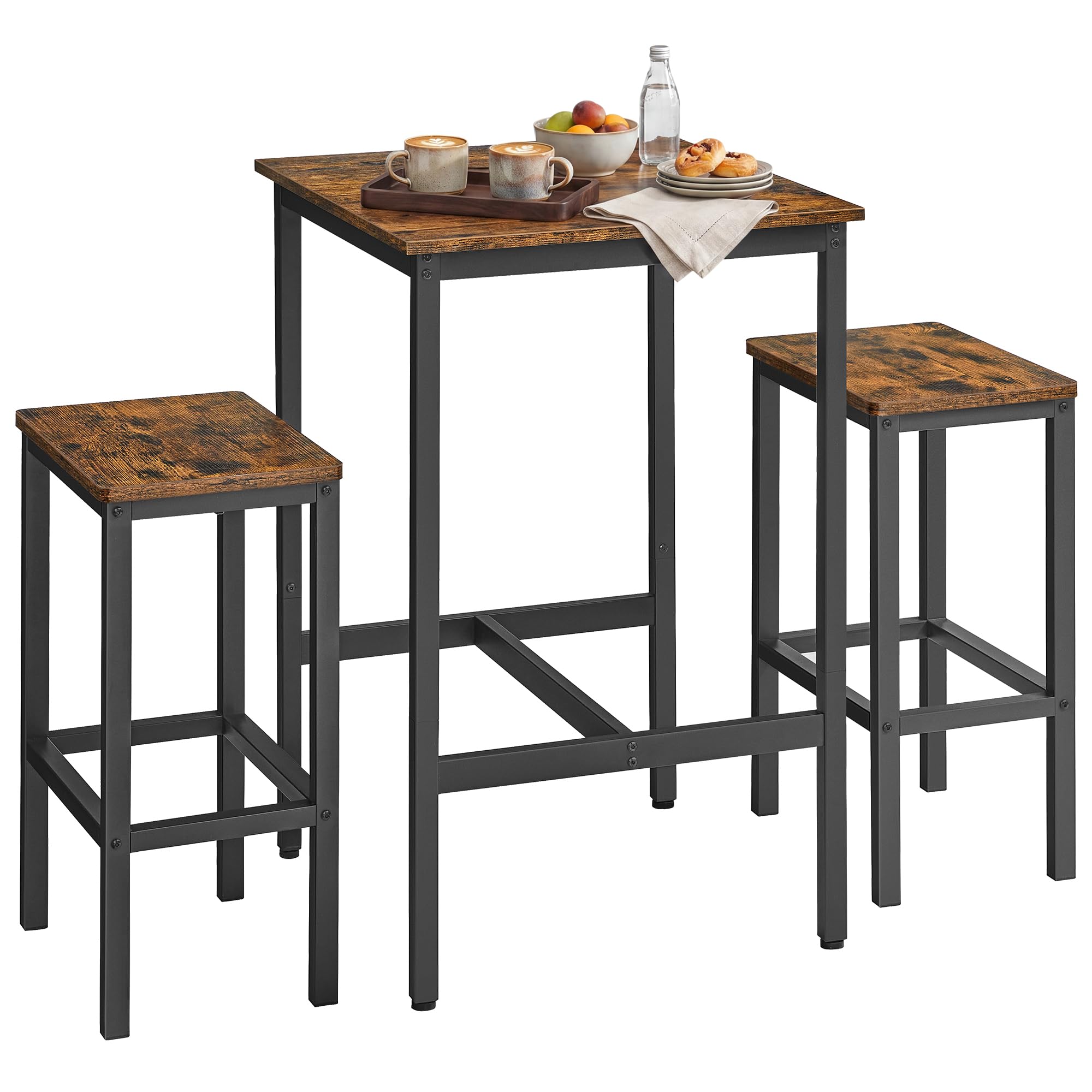 Dining Table and Chairs Set, Rustic Brown + Black