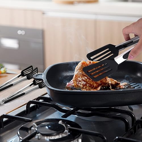 Miniatura 7 de Juego de 3 pinzas de silicona resistentes al calor, pinzas de acero inoxidable para servir con mango de bloqueo (9 pulgadas)