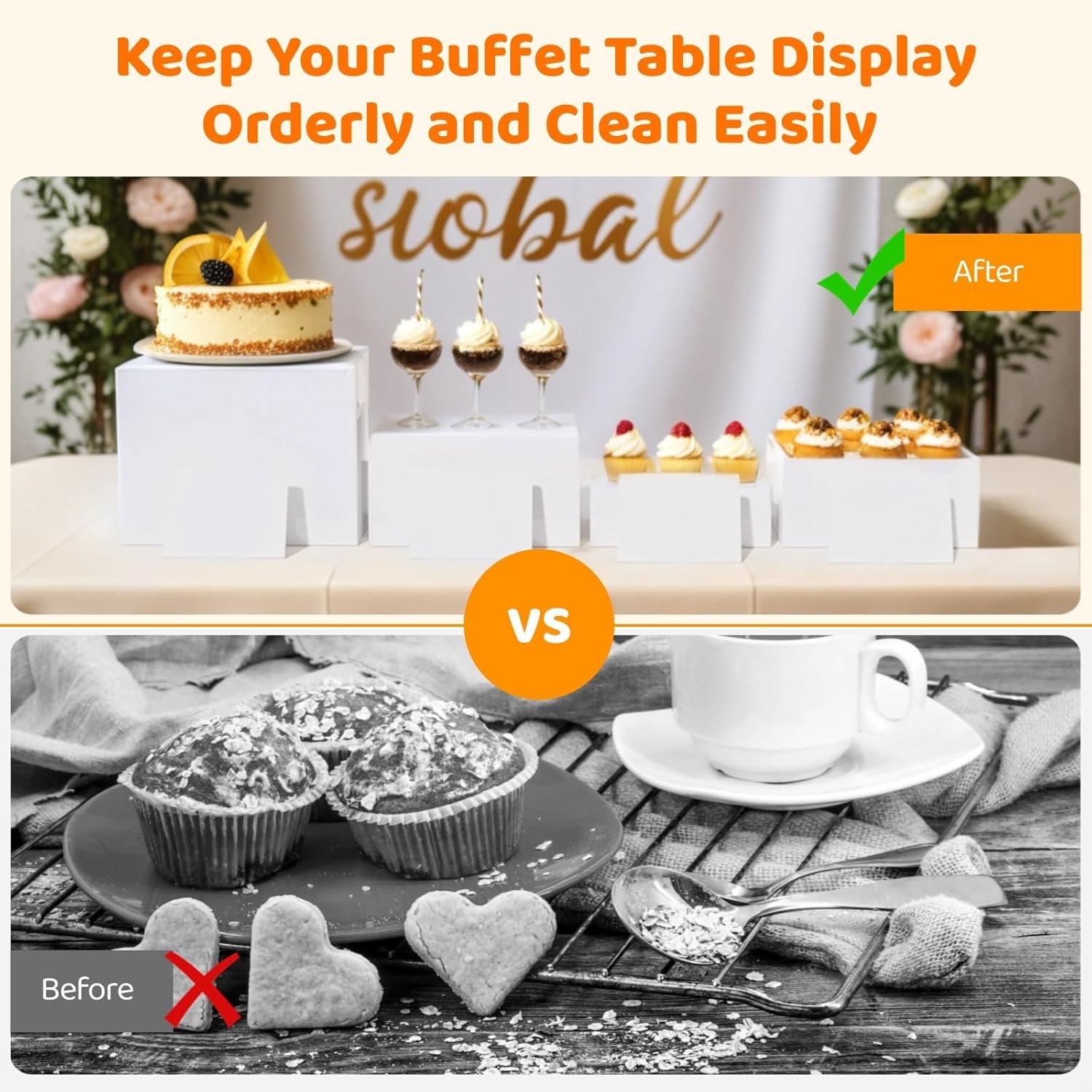 4 Piece Buffet Riser Set, 5 To 8 Inch Acrylic Cube Stands For Dessert And Food Display, Nesting Boxes With Hollow Bottom For Catering