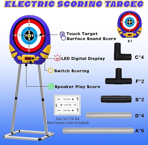 Miniatura 3 de Juguetes de disparo para niños, pantalla táctil digital y objetivo de puntuación electrónico, con pistola de juguete de dardos de espuma para niños