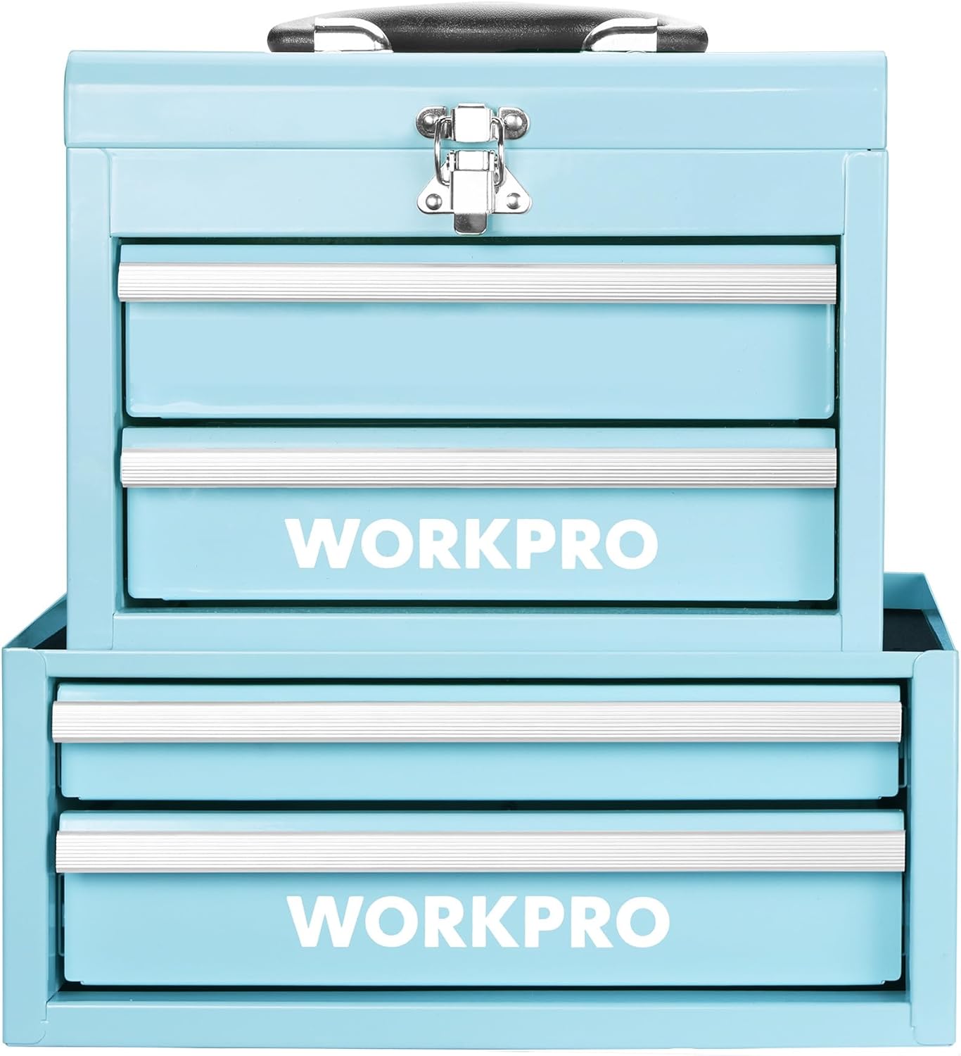 WORKPRO Portable & 12.5" Mini Metal Tool Box, Top Tool Chest Containing Two Drawers
