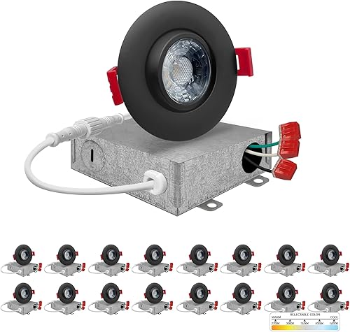 NUWATT Foco empotrable LED de 3 pulgadas (paquete de 16) sin lata todo en 1 con 5 interruptores de color CCT 27k 30k 35k 40k 50k, 8W, 600 lúmenes,