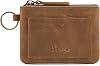 S-ZONE Genuine Leather Coin Purse for Women Men, Zipper Pouch Pocket Wallet for Change, Cards with Keychain