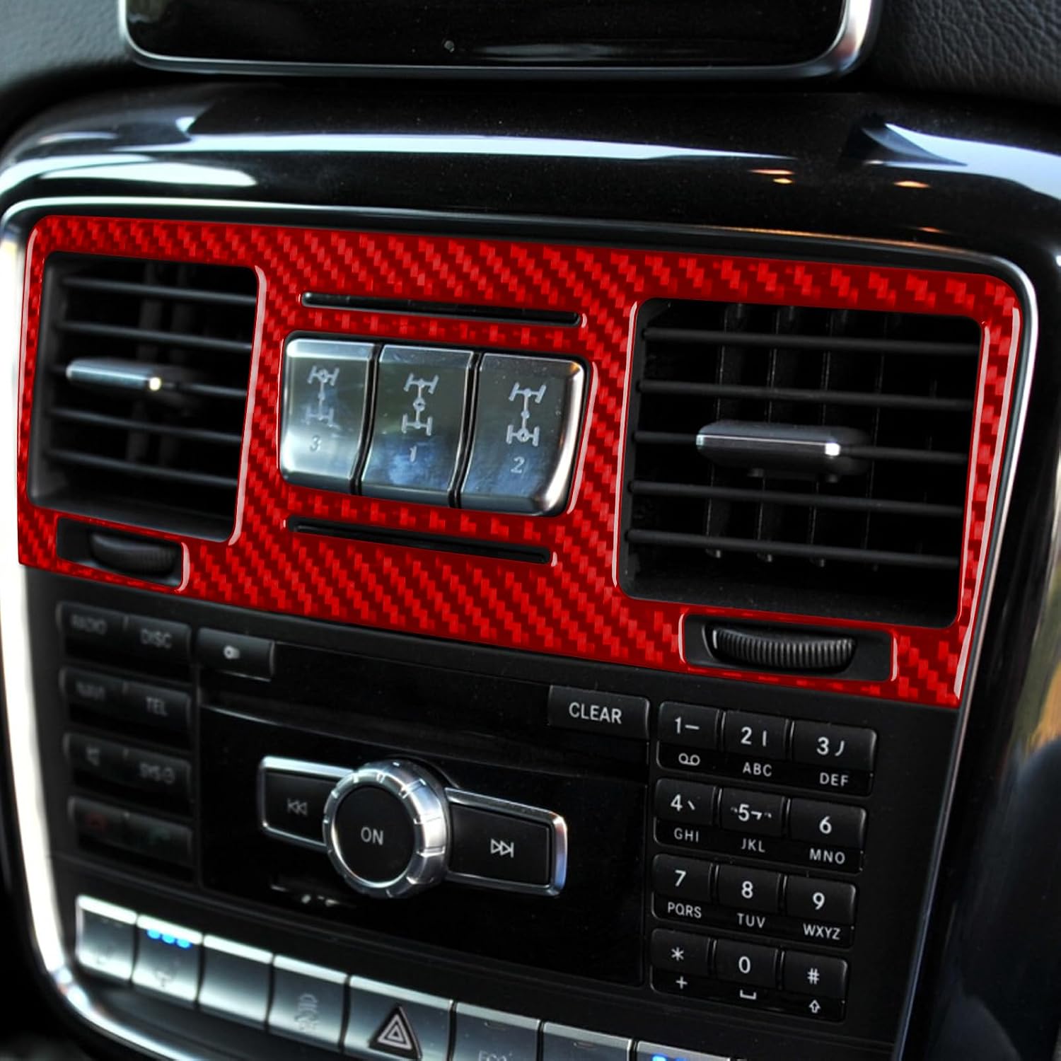 Real Carbon Fiber Compatible with Mercedes-Benz W463 G550 G63 AMG 2014-2018 2015 2016 2017 Accessories Central Air Outlet Vent Frame Cover Interior Trim Sticker Decal 1PC Red