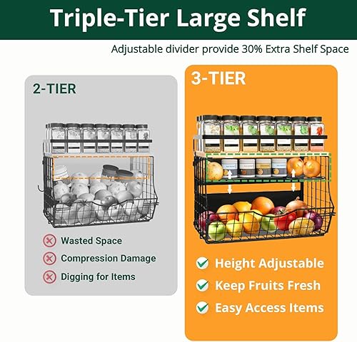 Miniatura 3 de Estante magnético para refrigerador con tapa de madera, contenedores de almacenamiento de papas y cebollas, contenedor grande de cocina, estante