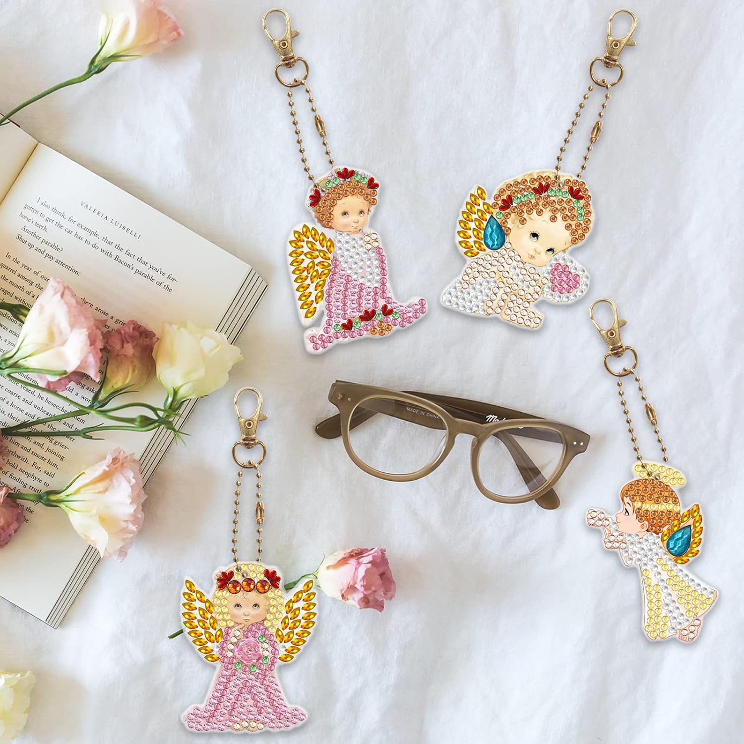 LUSandy 4pcs DIY 5D Angel Diamond Painting Keychain Kits Full Drill Special Shape Crystal Angel Diamond Art Key Chain Key Ring Set for Backpack Shoulder Bag Accessories Adults image 3