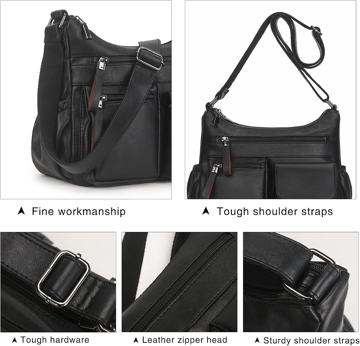 Artwell Fashion Hobo Crossbody Bag For Women Shoulder Bag PU Leather Handbags Purses Multi Pocket Zipper Messenger Tote Bag