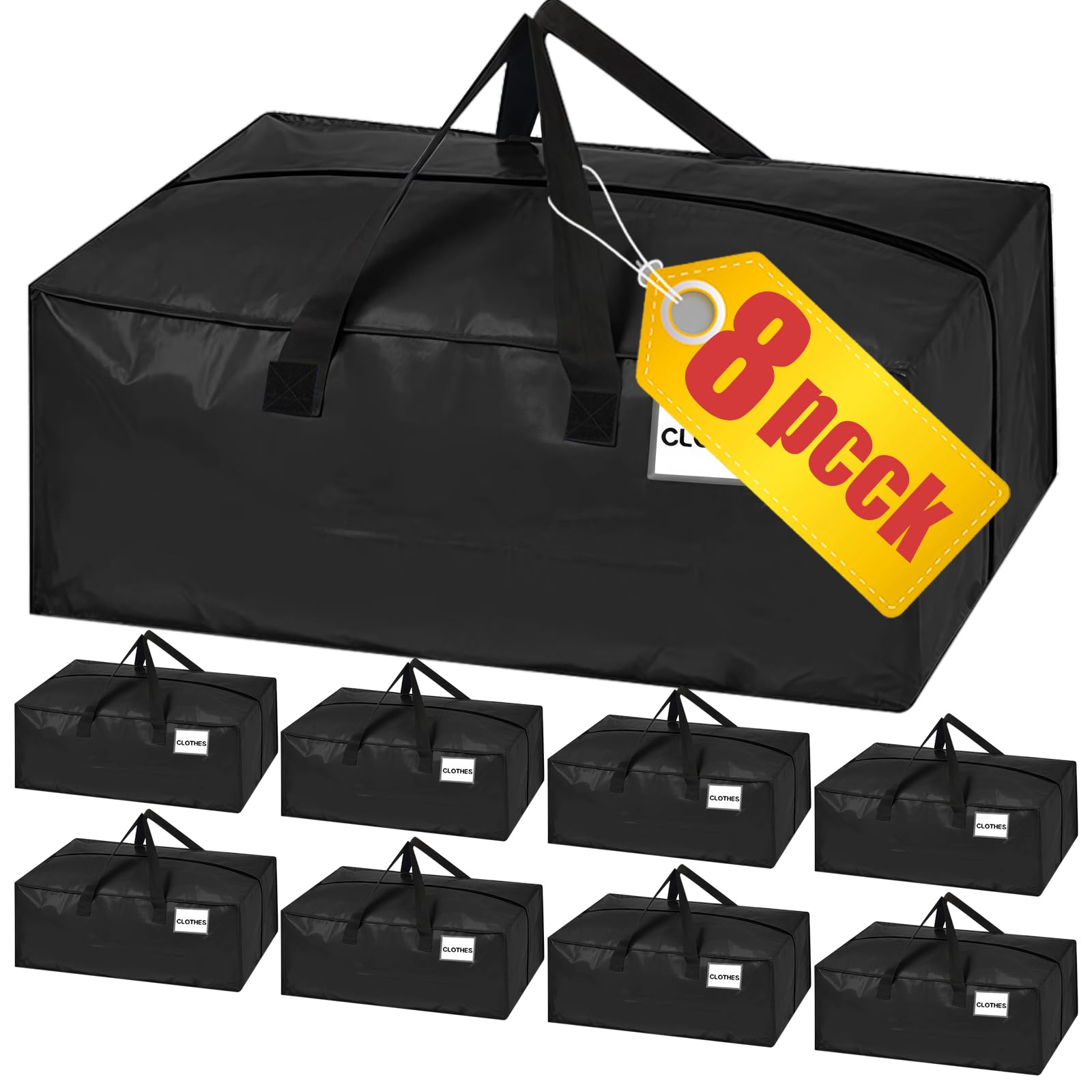 MR.KIANGCI 8 Pack Moving Boxes & Storage Bags-WATERPROOF Grade,95L Oversized Moving Bags with Backpack Straps,Zippers & Handles,Packing Boxes for Clothes Storage,College Dorm,Home,Travel,Camping,Black