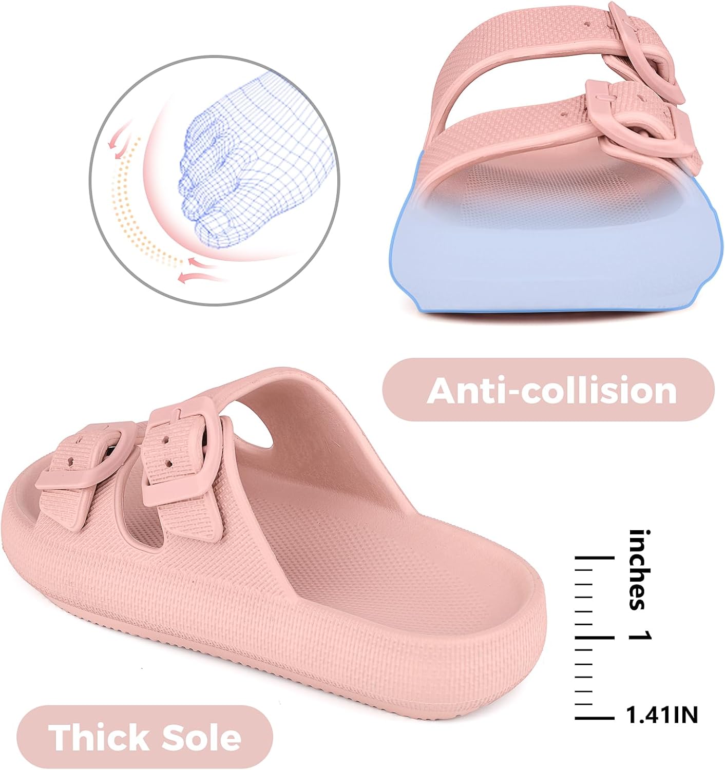 Kids Buckle Cloud Slides丨Boys Girls Slip On Sandals丨Youth Shower Flip Flops Beach Pool Shoes EVA Adjustable Summer Slippers (12 Little Kids - 7 Big Kids) - Image 5