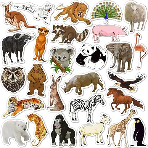 Miniatura 6 de Calcomanías de animales para niños, calcomanías alentadoras para botellas de agua, calcomanías de vinilo de animales, paquete de calcomanías lindas