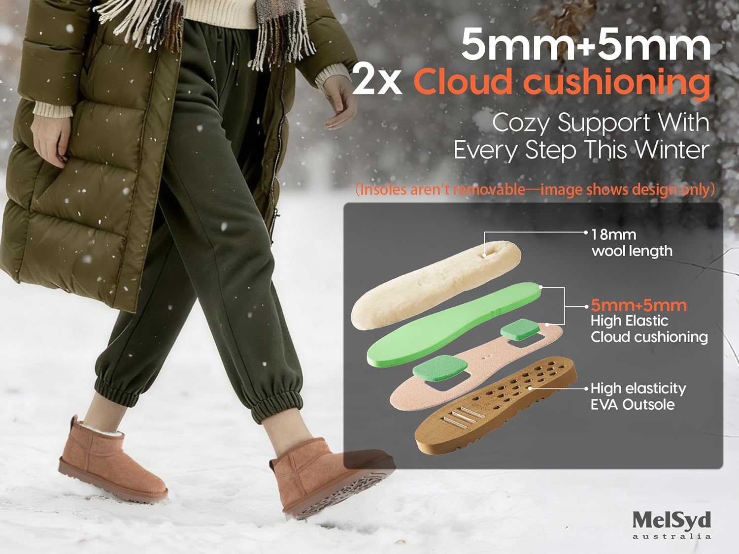 Mel&Syd 100% Australian Sheepskin Mini Boots with Arch Support Options - Warm Down to -40°F (-40°C) Thermal Ankle Booties - Waterproof Suede & Breathable Winter Shoes for Urban Commute & Office Wear - Image 5