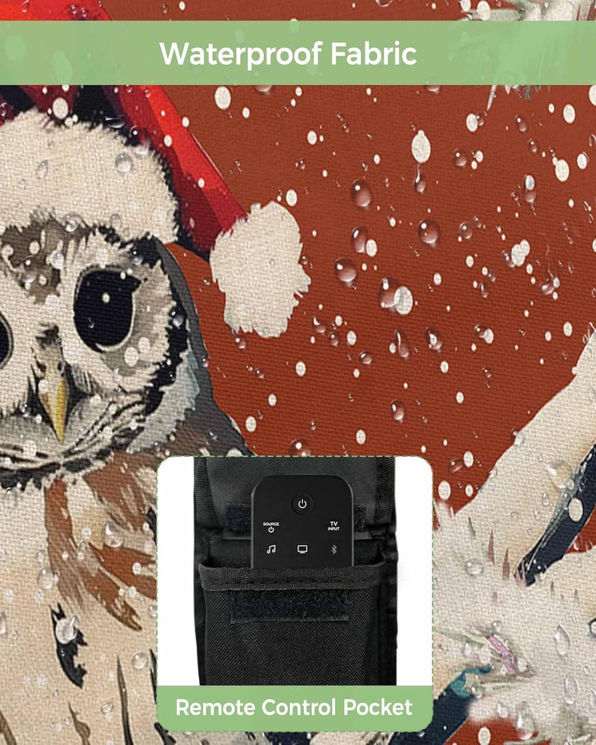 Christmas Owl Outdoor TV Cover 60"-65" - 600D Waterproof TV Cover Weatherproof TV Screen Protector Dustproof Winter Branch Leaves Snow Red TV Display Protector for Outside Flat Screen TV