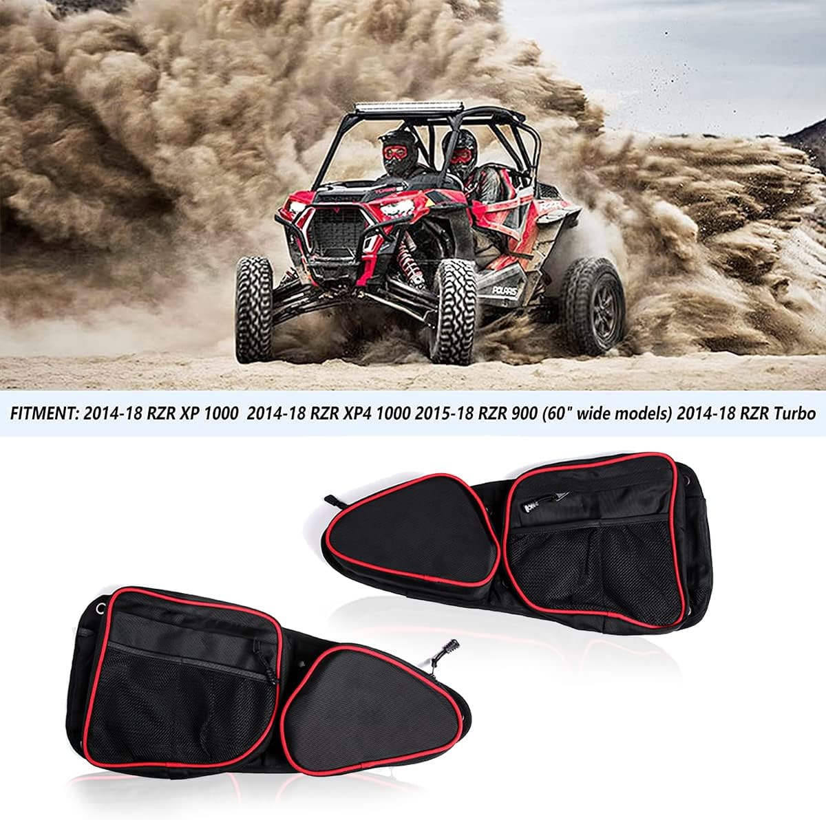 TINKI RZR Door Bags, Red Storage Bag for RZR Front Left and Right Side Door with Knee Pad Compatible with 2014-2022 Polaris RZR XP 1000 Turbo 900XC S900 (Door Bags, Black)