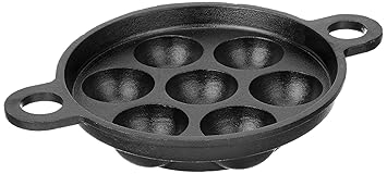EUGOR Now in India Cast Iron Paddu Appe Maker (Premium Cast Iron 7 Cavity Paniyaram Paddu Ponganalu Pan Kallu Chatti Pre-Seasoned) - Black (7 Cavity) (Cavity_7)