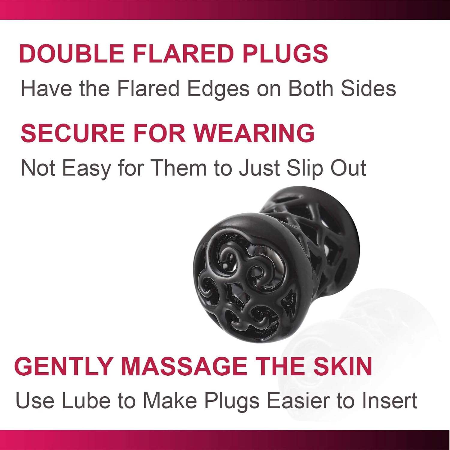 Black Alloy Double Flared Ear Plugs Flesh Tunnels Earlets Pair