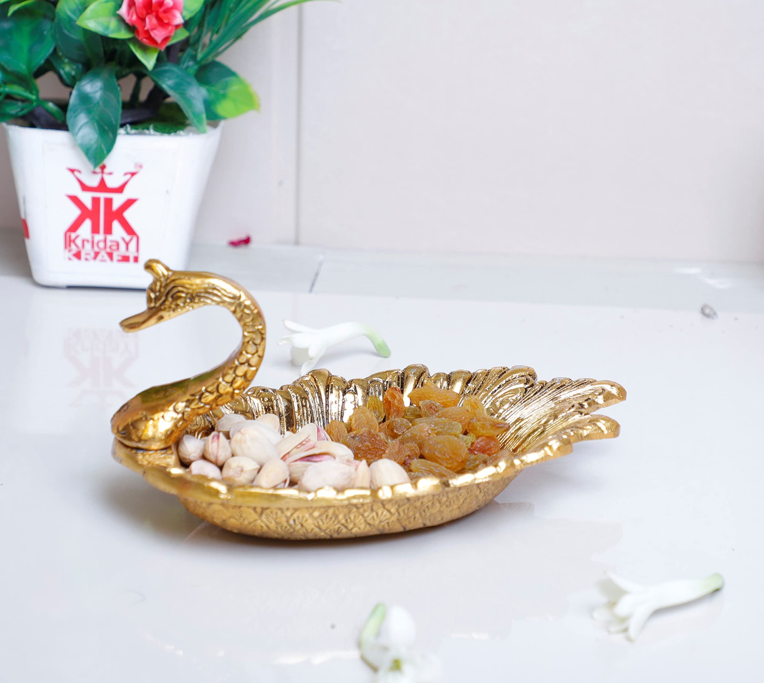 KridayKraft Metal Duck Shape Decorative Dryfruit Tray Bowl Golden Finish for Table and Home Decorative-image-23