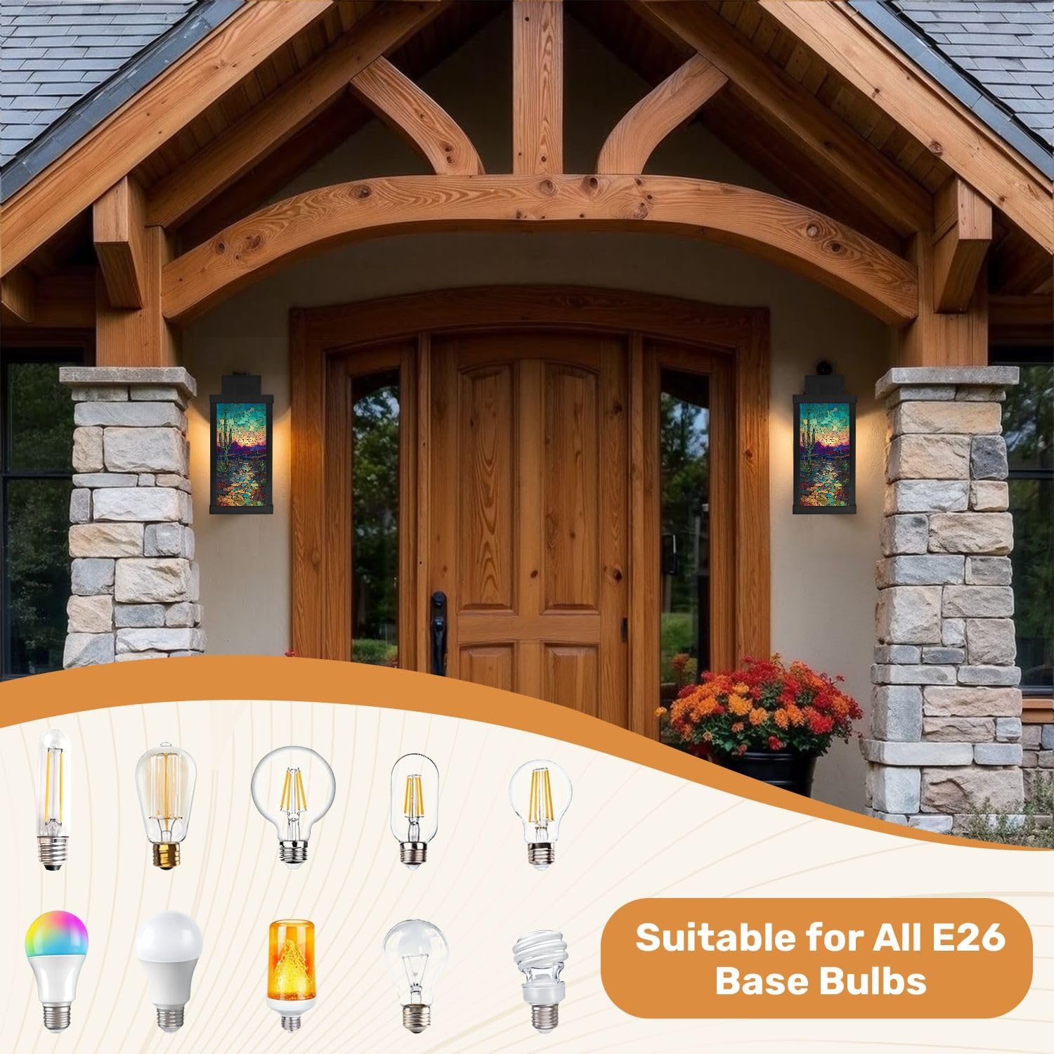 Outdoor Wall Lights Handcrafted Mosaic Tile Mural Sunset Colors Exterior Waterproof Wall Mount Sconce 13" Porch Light Outdoor E26 Base Lamp with Bulb Front Door Lighting