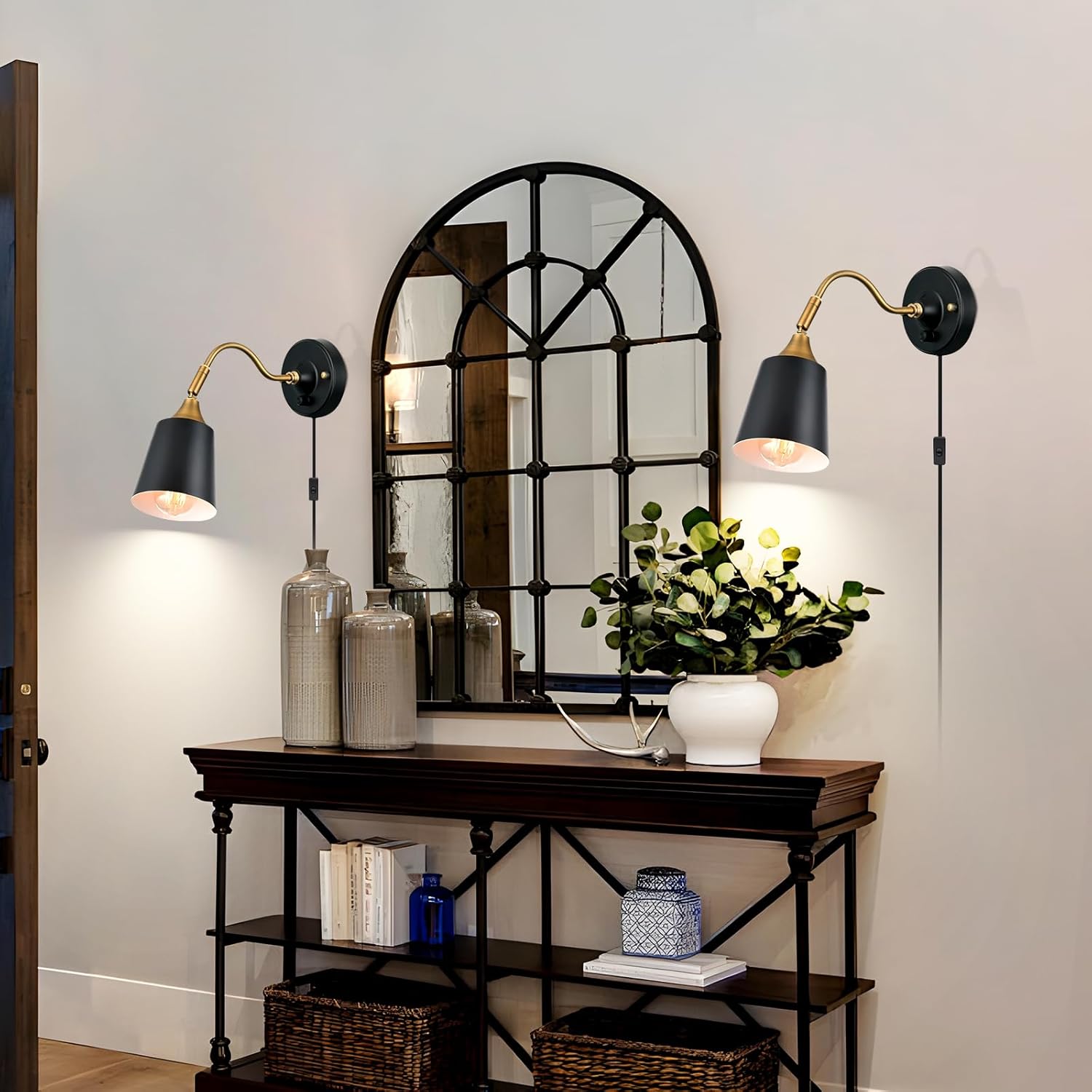 Plug in Wall Sconces, Black Wall Sconce Lighting, Swing Arm Wall Lamp,E26 Base Industrial Wall Light Fixtures with Plug in Cord