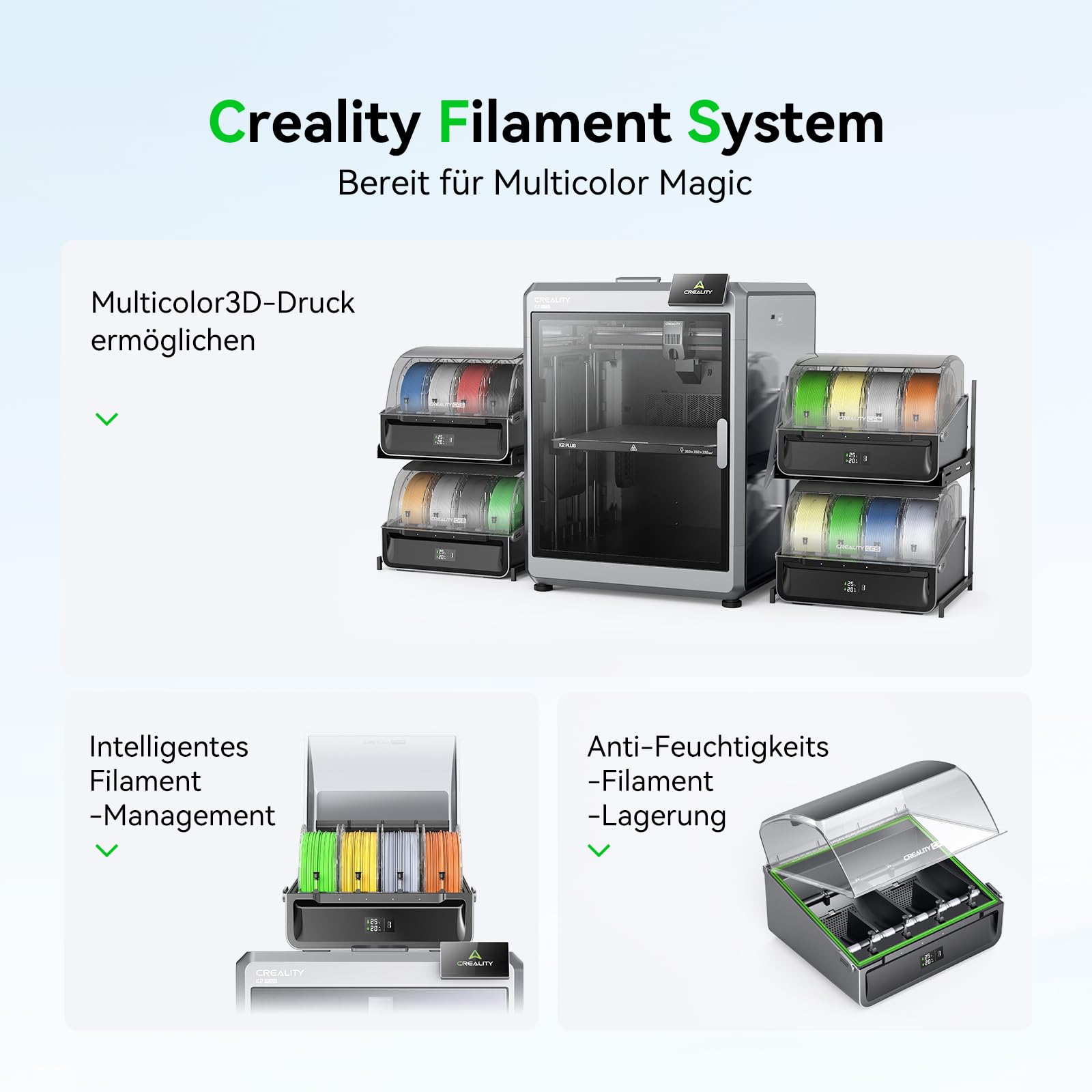 Creality CFS Automatisches Filamentsystem für 3D-Drucker, Automatischer Filamentwechsel, Mehrfarben- & Multimaterialdruck bis 16 Farben, RFID-Erkennung, Kompatibel mit K2 Plus & Hi